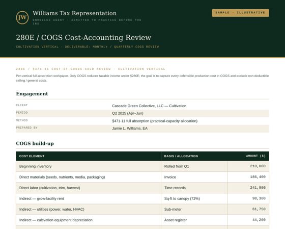 280E / COGS review sample deliverable
