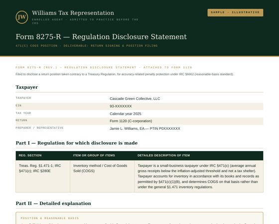 471(c) disclosure, filed sample deliverable