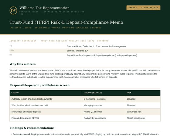 Trust-fund defense sample deliverable